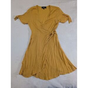 Lulus Wrap Dress Short Sleeve Tie Waist‎ Casual Party Yellow Size S